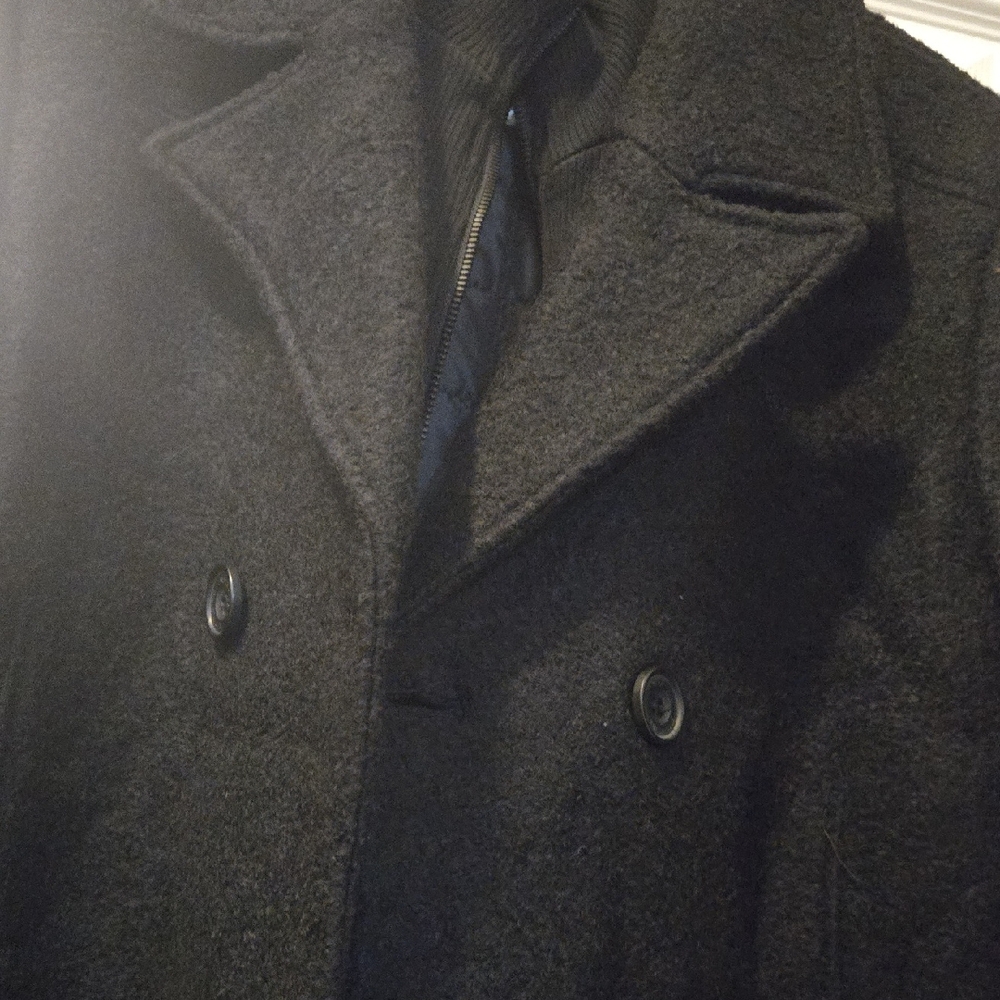 Kenneth Cole Black Wool Peacoat Classic Double-Breasted